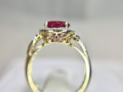 14k Yellow Gold Round Pink Gemstone Round Diamond Halo Ring