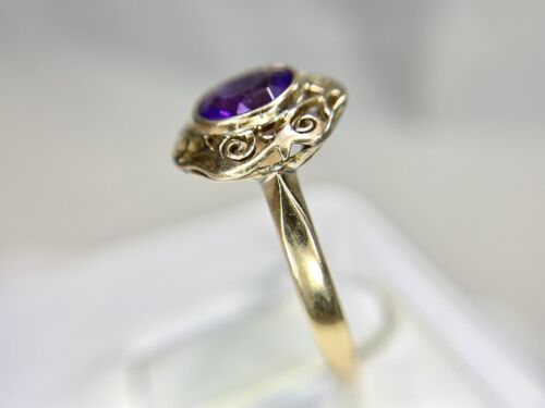 Vintage 10k Rose Gold Natural Oval Shape Purple Amethyst Bezel Set Filigree Ring