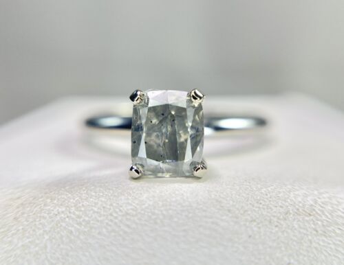 Vintage 14k White Gold Natural Cushion Shape Diamond Engagement Ring