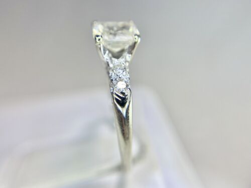 Vintage 14k White Gold Radiant Cut Round Natural Diamond Engagement Ring