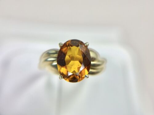 Vintage 10k Yellow Gold Designer Signed Oval Shape Orange Citrine Solitaire Ring