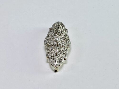 Vintage Art Deco 14k White Gold Old European Diamond Filigree Pin Pendant