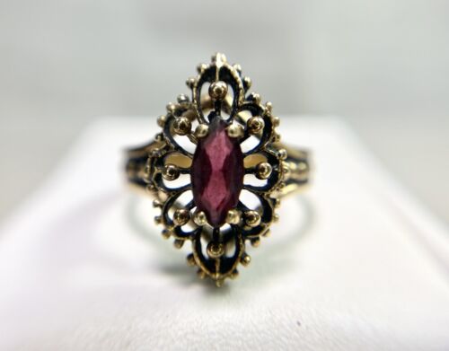 Vintage Art Deco 10k Rose Gold Marquise Shape Rhodolite Garnet Solitaire Ring