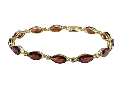 Vintage 10k Yellow Gold Marquise Shape Rhodolite Garnet Bracelet 