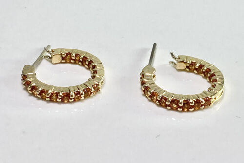 Estate Vintage 14k Yellow Gold Natural Round Orange Citrine Hoop Earrings