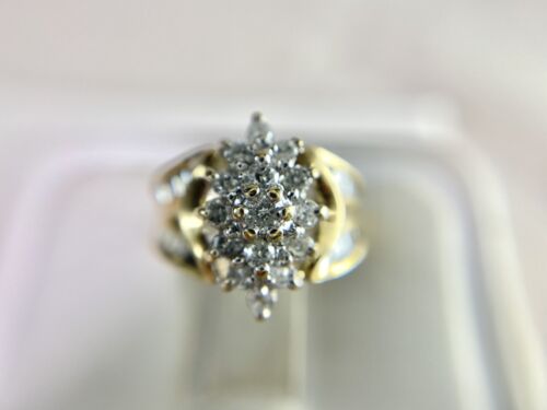 Vintage Retro 10k Yellow Gold Natural Round Baguette Cut Diamond Cocktail Ring