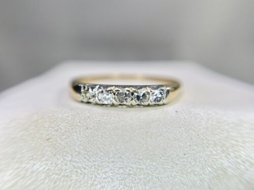 Vintage Art Deco 14k Yellow Gold Round Single Cut Diamond Wedding Band Ring