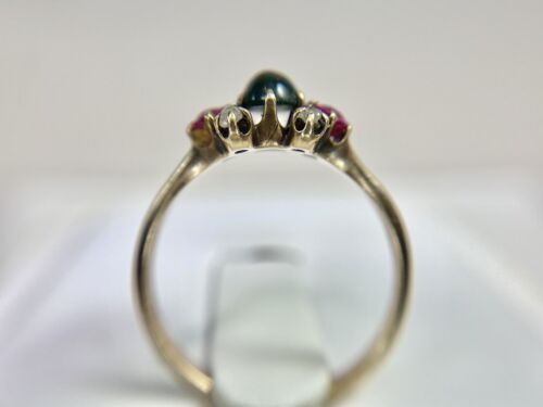 Victorian Vintage 10k Rose Gold Natural Oval Green Gemstone Round Diamond Ring