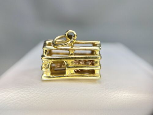 Vintage 14k Yellow Gold Lobster Trap Moving Pendant Charm Pendant