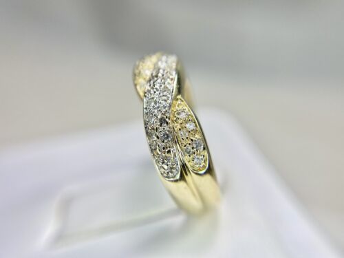 Vintage 14k Yellow Gold Natural Round Diamond Criss Crossover Two Tone Band Ring