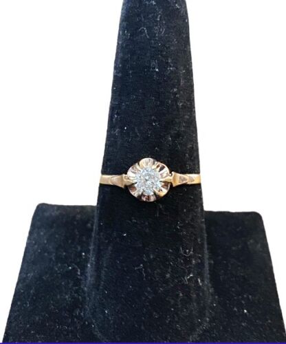 Vintage Art Deco 14k Rose Gold Natural Round Diamond Solitaire Engagement Ring