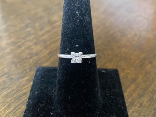 14k White Gold Square Princess Cut Natural Diamond Solitaire Engagement Ring