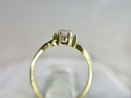 Vintage 10k Yellow Gold Natural Oval Pink Topaz Round Diamond Small Ring