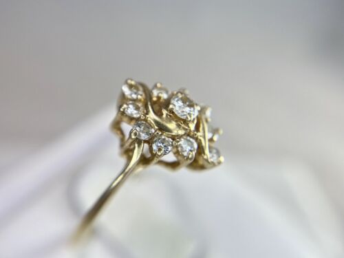 Vintage 14k Yellow Gold Natural Round Diamond Swirl Design Cocktail Ring