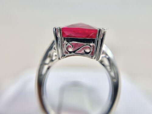 Vintage 10k White Gold Checkerboard Cut Big Pink Gemstone Round Diamond Ring