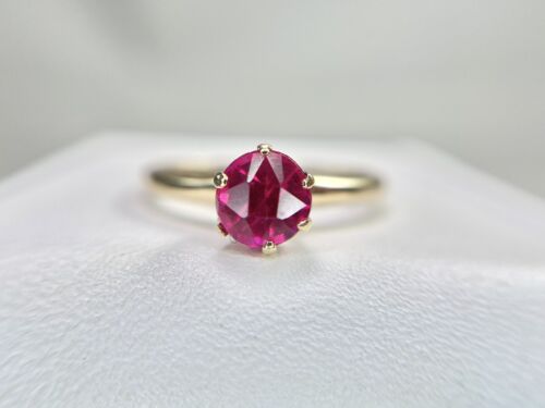 Vintage Victorian 10k Yellow Gold Round Pink Rubellite Buttercup Solitaire Ring