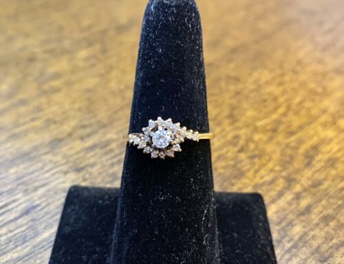 Vintage 14k Yellow Gold Natural Round Diamond Small Cluster Cocktail Ring