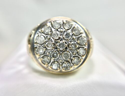 Vintage 10k Yellow Gold Natural Round Diamond Circle Filigree Cocktail Ring