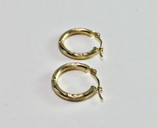 Vintage 10k Yellow Gold Bolivian Hand Engraved Small Hoop Earrings