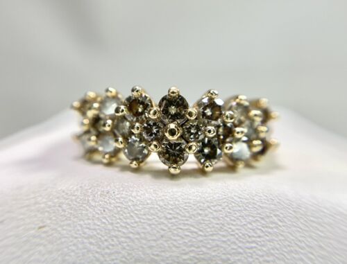 Vintage 14k Yellow Gold Natural Brown Color Diamond Cocktail Statement Ring