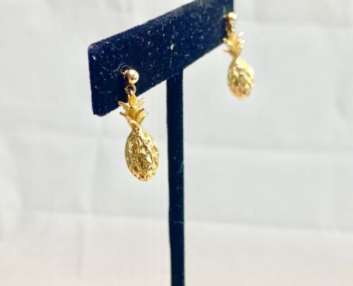 Vintage 14k Yellow Gold Handcrafted Pineapple Dangle Drop Earrings