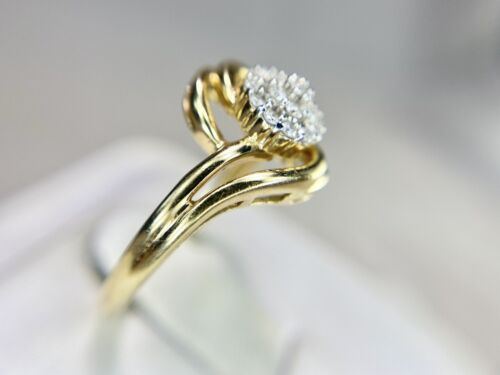 10k Yellow Gold Designer Natural Round Brilliant Diamond Pave By-Pass Ring