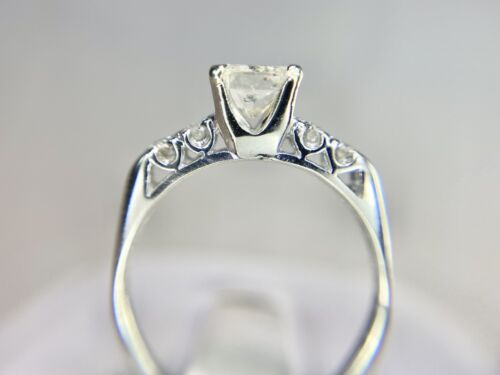 Vintage 14k White Gold Radiant Cut Round Natural Diamond Engagement Ring