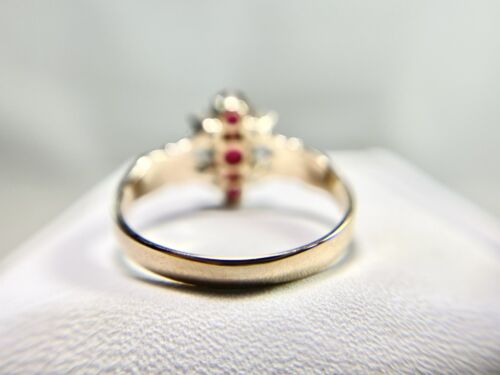 Victorian 10k Rose Gold Red Garnet Round White Seed Pearl Small Cocktail Ring