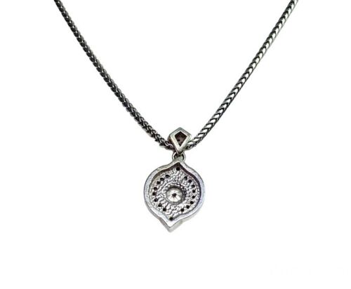 14k White Gold Designer Round Diamond Bezel Set Pendant Necklace 