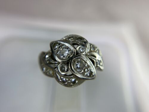 Vintage Antique 14k White Gold Round Diamond Small Cocktail Ring 1/3 ct