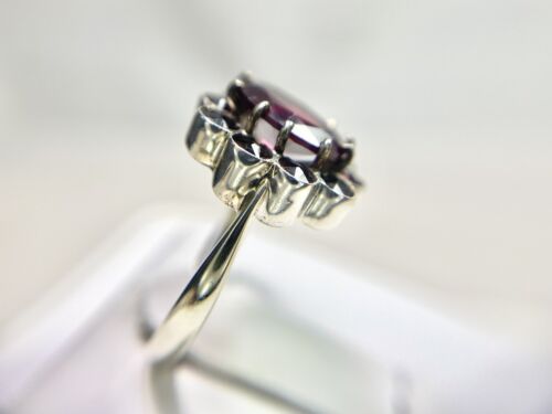 Vintage 10k White Gold German Signed Oval Round Rhodolite Garnet Halo Ring