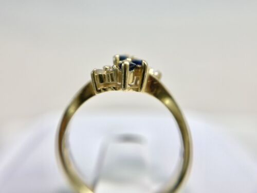 Vintage 14k Yellow Gold Marquise Blue Sapphire Round Diamond Small Cocktail Ring