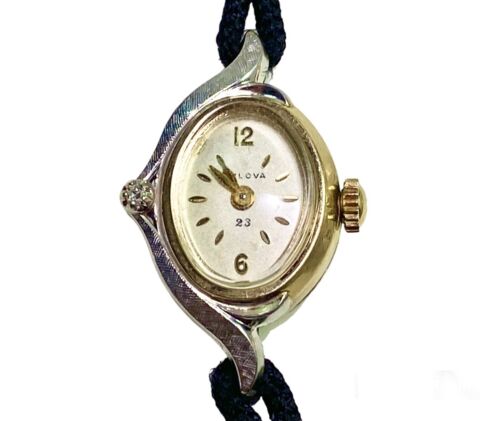 Vintage Bulova 10k Gold Filled Complete Small Ladies Diamond Watch