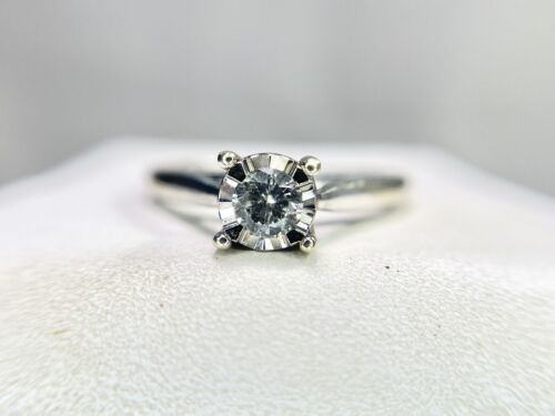 10k White Gold Natural Round Diamond Illusion Set Small Engagement Ring