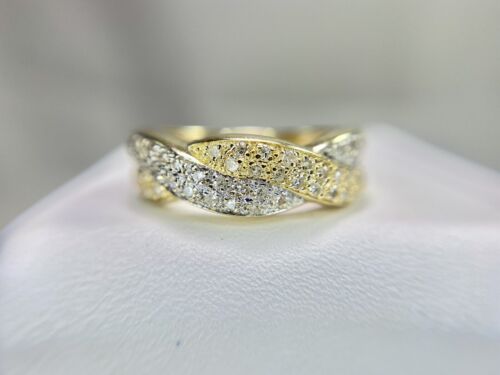 Vintage 14k Yellow Gold Natural Round Diamond Criss Crossover Two Tone Band Ring