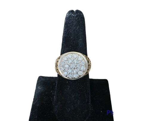 Vintage 10k Yellow Gold Natural Round Diamond Circle Filigree Cocktail Ring