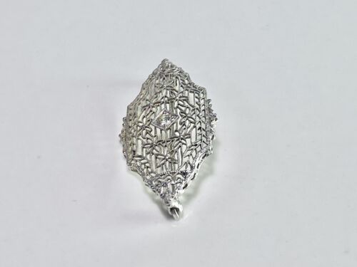 Vintage Art Deco 14k Round Old European Natural Diamond Filigree Pin Brooch