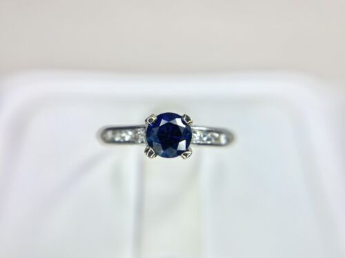 Vintage Art Deco Platinum Round Blue Sapphire Single Cut Diamond Engagement Ring