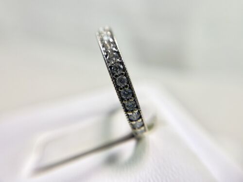 Vintage 14k White Gold Natural Round Brilliant Diamond Wedding Band Ring