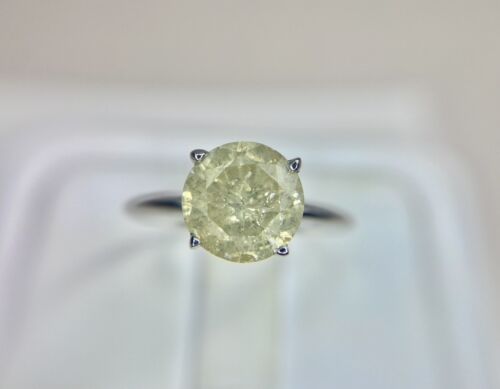 14k White Gold Natural Round Rustic Style Diamond Solitaire Engagement Ring