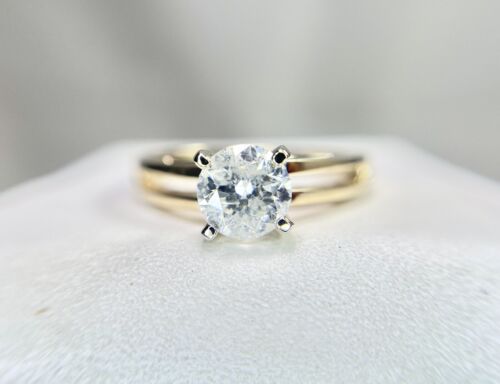 14k Yellow Gold Signed Natural Round Brilliant Diamond Solitaire Engagement Ring