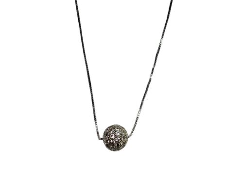 Vintage 14k White Gold Natural Round Diamond Ball Pendant Necklace 