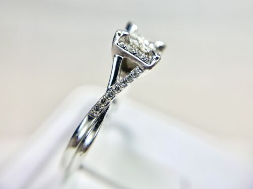 10k White Gold Designer Natural Princess Cut Round Diamond Halo Engagement Ring