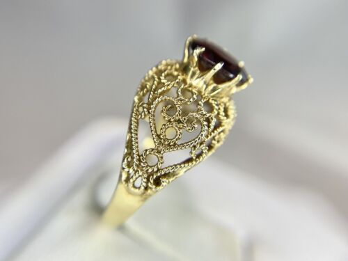 Art Deco 14k Yellow Gold Oval Shape Rhodolite Garnet Filigree Cocktail Ring