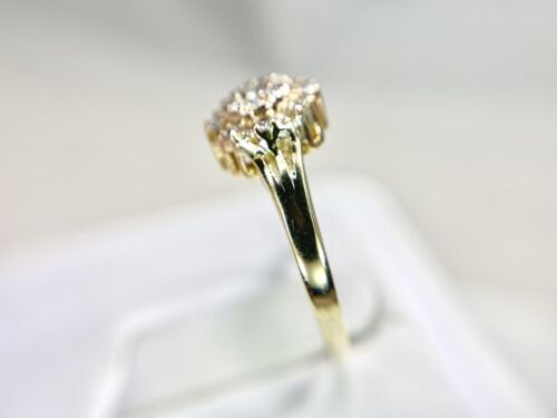 Vintage 14k Yellow Gold Handcrafted Round Natural Diamond Cluster Ring