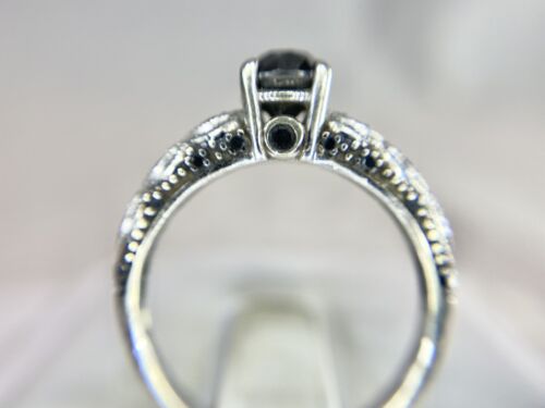 14k White Gold Natural Round Shape Black Color Diamond Engagement Ring 1.25 ct