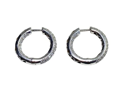 14k White Gold Natural Round Brilliant Diamond Inside Out Hoop Earrings