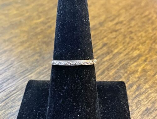 10k White Gold Designer Natural Round Diamond Small Wedding Band Stack Ring