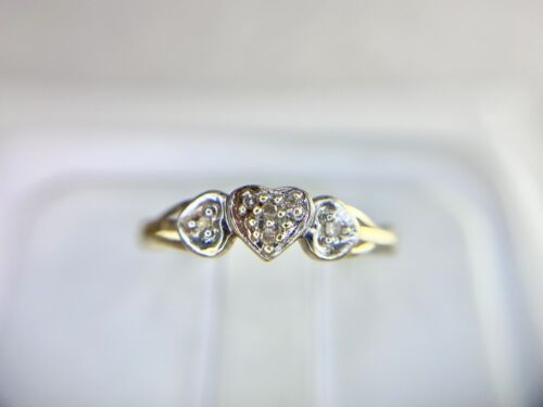 Vintage 10k Yellow Gold Round Single Cut Diamond Small Heart Shape Cluster Ring