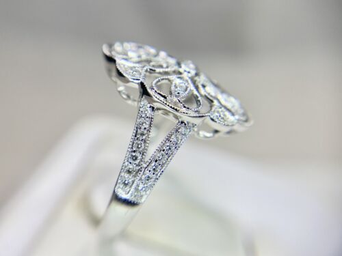 Vintage 14k White Gold Natural Round Diamond Filigree Small Cocktail Ring